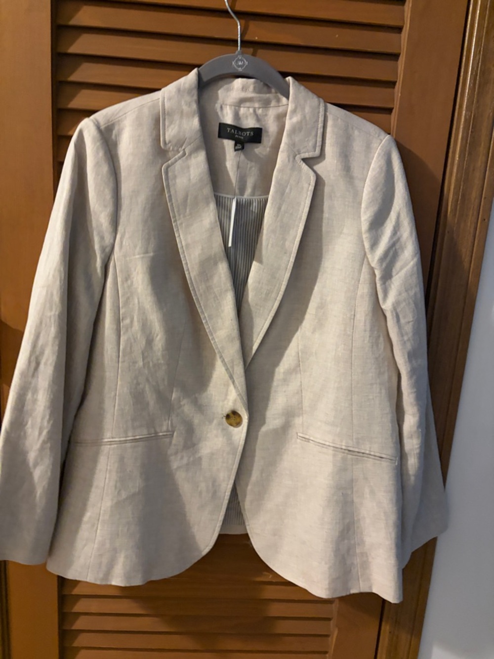 Talbots Beige Linen-Blend Single-Button Blazer